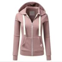Sudadera con capucha de manga larga para mujer, abrigo deportivo informal con bolsillos y cremallera, Color sólido, otoño - details 6
