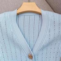 YuooMuoo marca de moda de una sola pieza de punto Maxi mujeres elegante con cuello en V con volantes cintura delgada ceñido al cuerpo Vestido de fiesta - details 2