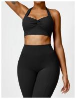 Sujetador deportivo con cuello Halter para mujer, Top fruncido de alto soporte para gimnasio, ropa de entrenamiento, corsé de - details 19