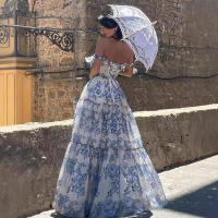 Nuevo vestido de noche largo y elegante de organza con hombros descubiertos para mujer, moda primavera verano - details 2