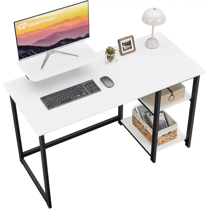 de Computadora con Estantes de Almacenamiento Reversibles, Mesa de Oficina para Ahorro de Espacio y, Mesa de Estudio Pequeña para Montaje Simple, Negro - 1