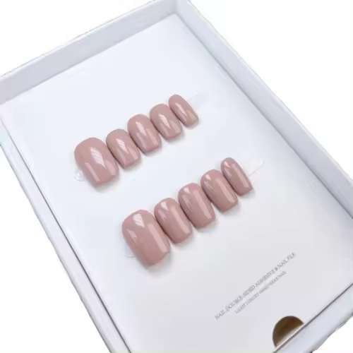 Uñas postizas de vestir - Uñas de color beige elegantes y brillantes |     Alta Calidad y Fácil de Usar - 1