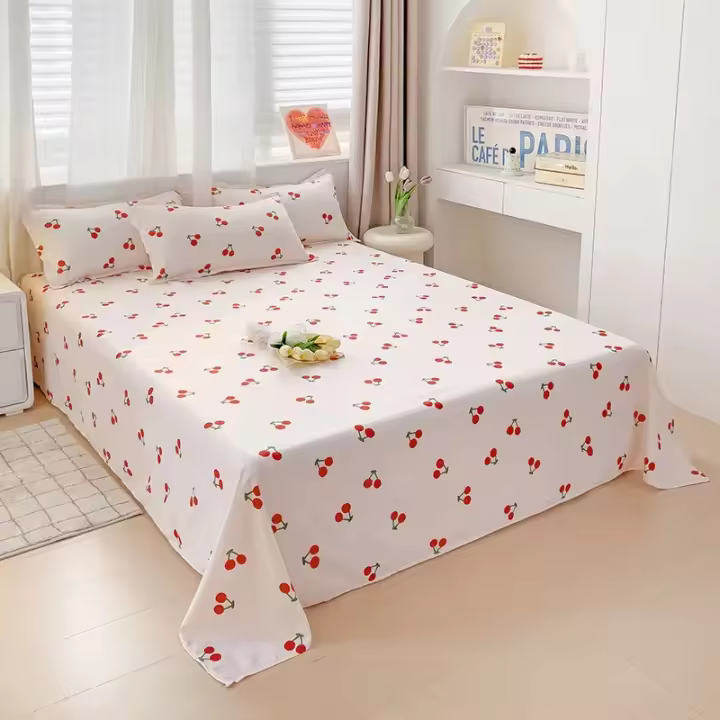 Sábana plana con estampado liso Dou Bed, sábanas de lino suave para el hogar, individual/Queen/King, 1 unidad - 1