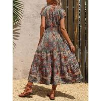 Vestido estampado de manga corta para mujer, vestidos informales con cuello en v, moda de verano - details 2