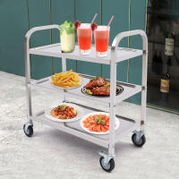Carro de servicio de acero inoxidable con 3 estantes, carro de cocina, carro de comida con freno 85*45*90cm/33,46*17,72*35,43 In Simple, Moderno - details 1