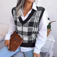 Suéter sin mangas de punto para mujer, chaleco a cuadros, nuevo estilo bonito, otoño e invierno, 2023 - details 16