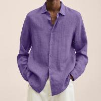 Camisa Larga De Manga Para Hombre Estilo Casual Color Sólido Cuello En V Talla Grande Algodón Hombres Ropa De Otoño - details 2