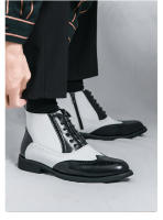 Nuevas botas cortas en contraste, zapatos de cuero altos con cordones de negocios de moda para hombres británicos - details 10