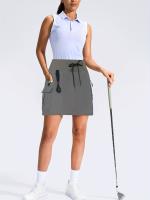 Pantalones casuales de golf de cintura alta para mujer con cremallera y múltiples bolsillos para escalada al aire libre, pantalones cortos deportivos de secado rápido - details 7