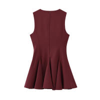 Elegante Vestido de Fiesta de Noche de Primavera BUNO Hembra Ancha Ondulada, Lazo, Color Sólido, Sin Mangas, Cuello Redondo - details 5