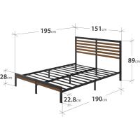 Cama 150x190 cm Altura 23cm plataforma bambú y metal con cabecero y soporte listones acero Marrón y negro - details 1