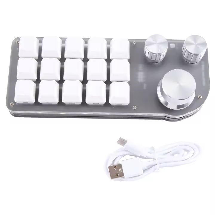 Programación Macro personalizada, 15 teclas, teclado de 3 perillas, RGB, copiar y pegar, Mini botón, teclado para juegos de Photoshop, Hotswap mecánico B - 1