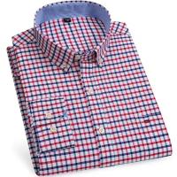 Camisas de algodón Oxford a cuadros informales y versátiles para hombre, con un solo bolsillo, manga larga, ajuste estándar, con botones, a rayas de guingán, 7XL, 6XL - details 9