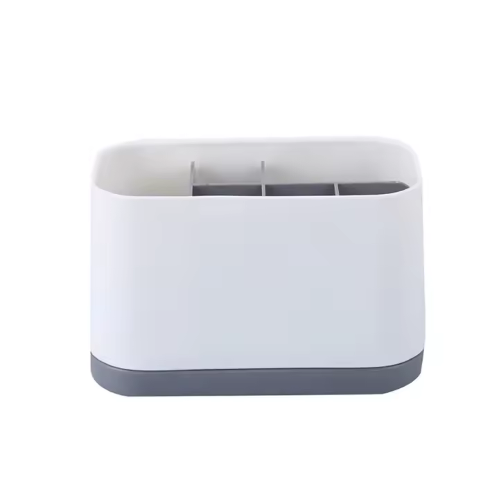 Soporte para cepillos de dientes con múltiples compartimentos, estante de almacenamiento para baño desmontable con orificio de drenaje, plástico multifunción - 1