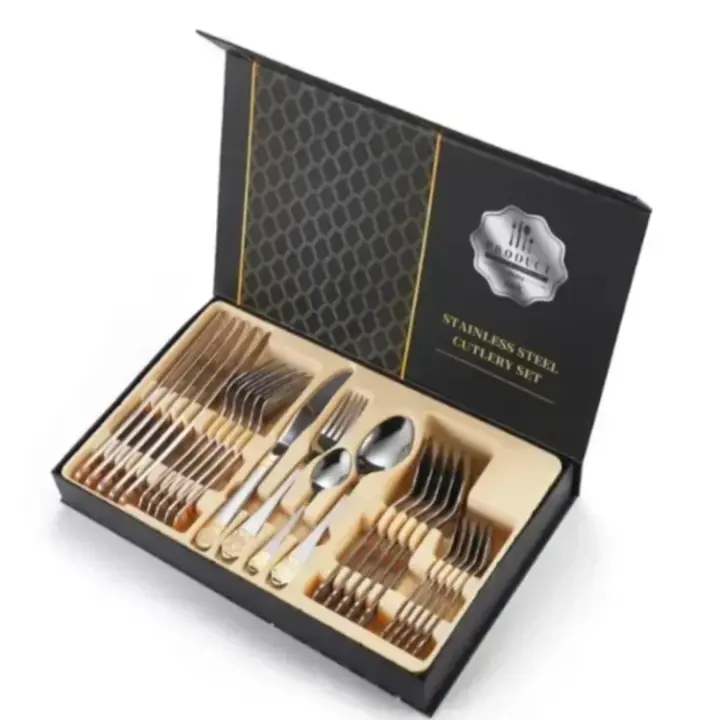 Juego de Cuchillos de Acero Inoxidable Elegante de 24 Piezas Cuchillo de Bisteco, Garfillo, Cuchara de Té Envueltos en Caja de Regalo - 1