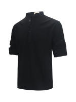 Camisas Polo de Algodón Lino para Hombres Cuello Henley Ligero Colores Sólidos - details 21