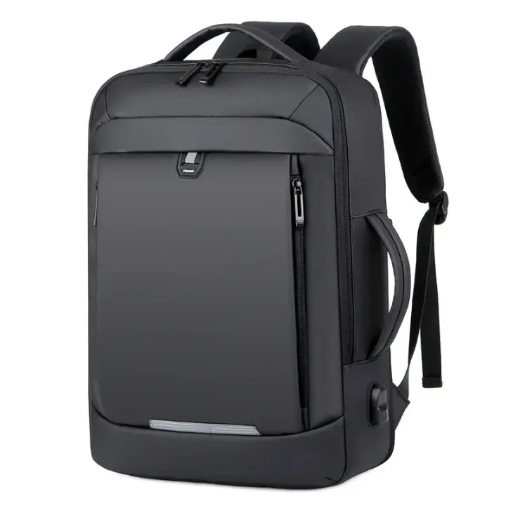 Mochila para ordenador portátil expandible para hombre, bolsa impermeable negra para Notebook, 16 pulgadas, 17 pulgadas, mochila de trabajo multifunción para negocios - 1