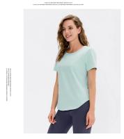 Camiseta deportiva lisa de manga corta para mujer, Top holgado para Fitness, camiseta de gimnasio - details 4