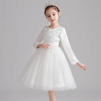 Vestido de noche para niñas con falda abullonada de malla con bordado de estilo nuevo para niños - details 30