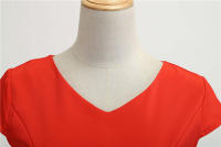 Women summer vintage with belt short sleeve v neck elegant retro swing party dresses - details 55