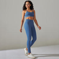 Conjunto de dos piezas para mujer, leggings de gimnasio de cintura alta, top corto, tres tops de Fiess, ropa deportiva con lavado ácido - details 50