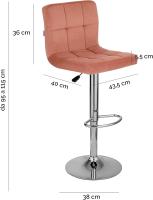1 Taburete de Bar o Cocina Regulable y Giratorio 360 ° , con respaldo y reposapiés, estructura de acero cromado, terciopelo rosa, 1 pieza - details 2
