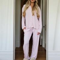 Conjunto de ropa de dormir cómodo para mujer, camisa, blusa y pantalones con estampado gráfico de manga larga, estilo vintage, 2 piezas - details 13