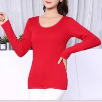 Ropa de terciopelo de una capa para mujer, top básico de manga larga con cuello redondo, color sólido, invierno - details 2