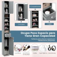 Armario Alto de Baño, Armario Delgado de Baño Alto con 2 Puertas, 1 Cajón y 5 Estantes (Blanco) - details 15
