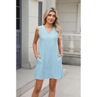 Nuevo Vestido informal de verano con cuello en V y Color sólido con cierre de palacio y bolsillo para mujer - details 9