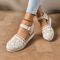 Sandalias de Mujer Talla Grande Nuevo Estilo Exterior Yute Encaje Casual Una Tira Punta Cerrada Suela Gruesa Plataforma - details 5