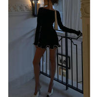 Vestido de punto de manga larga para mujer, Falda corta ajustada con borde de volantes, fragancia pequeña, sexy, Otoño e Invierno - details 7