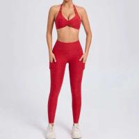 Conjunto de yoga sin costuras para mujer, pantalones de chándal de cintura alta con bolsillos para levantar la cadera, tres sujetadores sin espalda, Body de entrenamiento de gimnasia - details 11