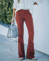 Pantalones acampanados elegantes de cintura alta para mujer, pantalones casuales con cintura elástica, color sólido, 2024 - details 9