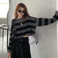 Suéter de estilo coreano con cuello redondo a rayas para mujer, Jersey de punto de colores contrastantes, Tops de punto sueltos de manga larga - details 5