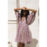 Vestido corto de vacaciones de playa de rayón informal suelto con lazo floral para mujer de moda de verano - details 109
