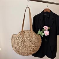 Bolso redondo de paja tejido a la moda, bolso de mano bohemio hecho a mano, bolso de hombro tejido de gran capacidad hueco, bolso de viaje - details 12