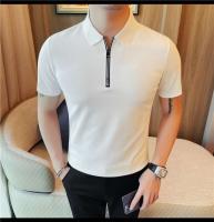 Polo de manga corta bordado de malla transpirable de verano para hombre, camiseta informal de negocios con solapa y media cremallera, - details 5