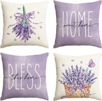 Juego de 4 fundas de cojín de lavanda para el hogar, 45x45 cm, 45x45 cm, decoración para sofá o salón - details 0