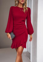 Vestido de manga mullida con temperamento femenino, ropa de otoño e invierno, nuevo, color sólido - details 7