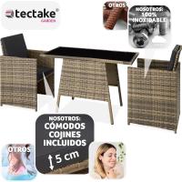 Conjunto de Exteriores de Aluminio Resistente a la Intemperie 2 Sillas con Almohadillas, Mesa de Cristal, Apilable, Fundas Extraíbles - details 1