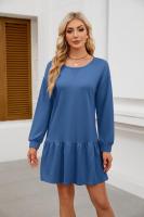 Color sólido mujer manga larga Mini cuello redondo vestido elástico grueso vestidos cortos para mujeres moda elegante Chic en venta liquidación X - details 10