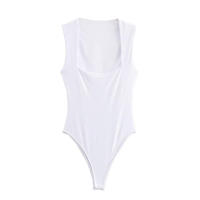 OUWU- Moda Mujer Nuevo Verano Blanco Ajustado Sexy Cuello Cuadrado Sin Mangas Color Sólido Mono Chic Mujer Bustier Tops Mujer - details 6