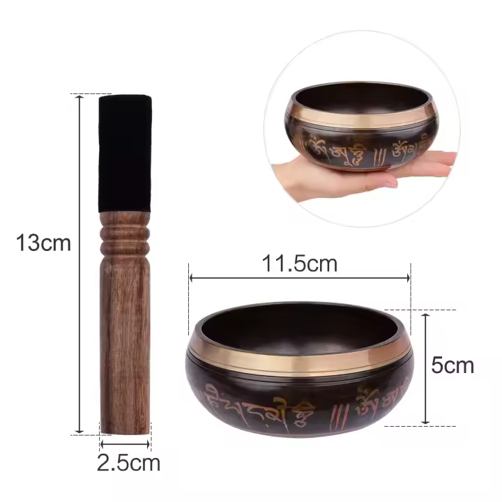 Juego de canto tibetano con cuenco de Metal hecho a mano de 6/5 pulgadas, cojín suave y golpeador de madera para meditación, sonido de chakra - 1