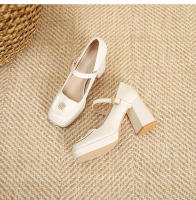 Zapatos de punta cuadrada con tacón grueso y tacón alto plano con hebilla de flor pequeña - details 29