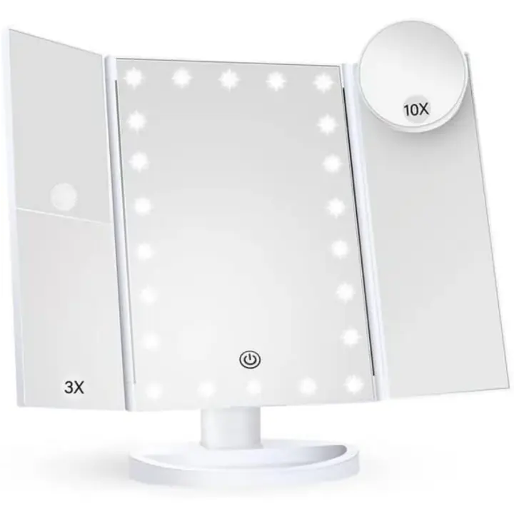 Scttomon Espejo de Maquillaje con Luces 2X 3X 10X Ampliación, Control Táctil, Doble Potencia Beauty - 1