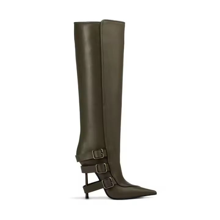 Botas de tacón alto con diamantes brillantes y plateados de lujo para mujer, por encima de la rodilla, con estampado occidental para club nocturno, 2024 - 1