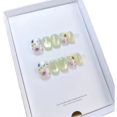 Uñas postizas cuadradas con diseño floral fresco - Base suave y decoración exquisita - Manicura de belleza natural para uso diario - 1