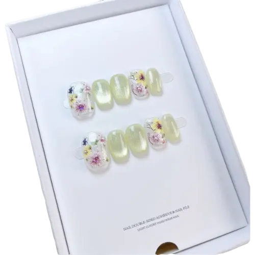 Uñas postizas cuadradas con diseño floral fresco - Base suave y decoración exquisita - Manicura de belleza natural para uso diario - 1