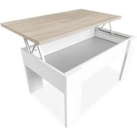 Elevable, Mesita de Salón o Comedor, Color Blanco con Tapa Cambria, Medidas - details 1